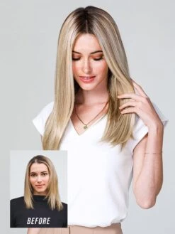 EasiPart T HD 18" | Synthetic Hair Topper (Mono Top) -Wigs - Jon Renau easiPartT18in 12FS8 Side withBefore